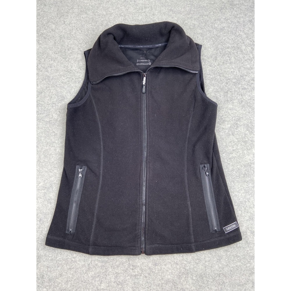 Calvin Klein Vest Womens M-L Black Fleece Full Zip Pockets Performance Soft